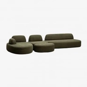 Sofá Modular Chaise Longue Esquerdo De 3 Peças Com Módulo De Canto E Puff Estofado Giorgia Tecido Verde Exército - Sklum