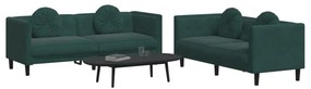 2 pcs conjunto de sofás com almofadas veludo verde-escuro