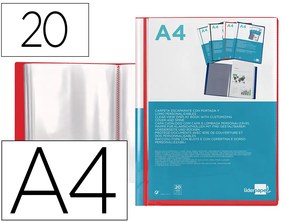 Portfólio 20 Bolsas Din A4 Vermelho Translúcido