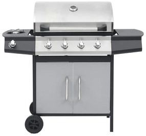 Grelhador/barbecue a gás 4+1 zonas de cozinhar preto e prateado