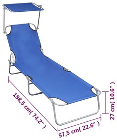 Espreguiçadeira dobrável com toldo alumínio azul