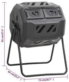 Caixote de compostagem para jardim 73x64x95 cm 160 L preto