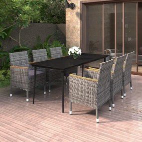 vidaXL 7 pcs conjunto de jantar p/ jardim c/ almofadões vime PE/vidro
