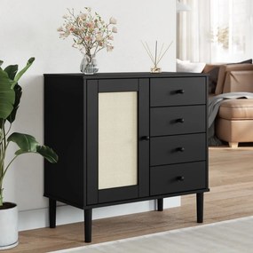 vidaXL Aparador SENJA aspeto de vime 80x40x80 cm pinho maciço preto