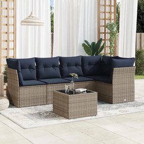 vidaXL 6 pcs conjunto sofás p/ jardim c/ almofadões vime PE cinzento