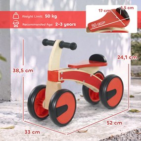 Carro de Passeio andarilho para Crianças, 52 x 33 x 38,5 cm, Rodas em EVA, Vermelho