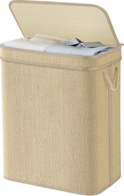 Cesto para roupa suja em bambu 90 L, saco para roupa suja removível e lavável, 49 x 33 x 61 cm natural