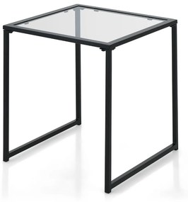 Mesa de apoio quadrada Jardim ou sala com estrutura metálica de vidro temperado para sala de estar Terraço Jardim 43 x 43 x 45 cm Preto