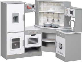 AIYAPLAY Cozinha de Madeira para Crianças com Sons Forno Lavatório Micro-Ondas Máquina de Gelo e Acessórios 110x80x91 cm Cinza | Aosom Portugal