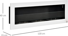 Lareira de bioetanol de parede para encastrar, com 3 queimadores e capacidade total de 3 litros, com cerca de 3 horas de autonomia, 120 x 15 x 40 cm,