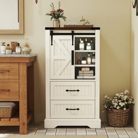 Armário multifuncional cozinha, sala, casa de banho 59 x 29 x 105 cm em estilo rústico com porta deslizante tipo celeiro, prateleiras ajustáveis e 2 g