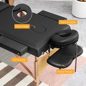 Marquesa de Massagem Dobrável Portátil com Altura Ajustável Apoio de Cabeça Apoios de Braço Acolchoados 215x60x64-89 cm Preto