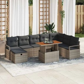 Conjunto de Sofás de Jardim vidaXL com Almofadas Cinza Rattan Poliéster