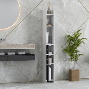 Coluna Casa de Banho com 3 Portas e 3 Prateleiras Abertas Coluna Auxiliar  Estilo Moderno 15x17x120 cm Branco e Preto