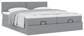 Estrutura de cama otomana com colchões tecido cinzento claro