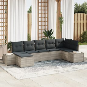 Conjunto de Sofá de Jardim de 7 Peças com Almofadas em Cinzento Claro