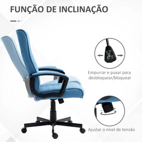 Cadeira de Escritório Giratória 360° com Encosto Alto Altura Ajustável e Função de Inclinação 65x65x102-112,5 cm Azul