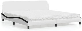 vidaXL Cama com colchão 200x200 cm couro artificial preto e branco