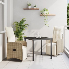 vidaXL Conjunto de Jantar de Jardim 3 Peças com Almofadas Bege Rattan Poliéster