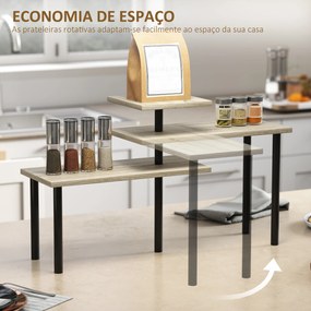 Prateleiras de Cozinha de 3 Níveis Estante de Cozinha com 3 Prateleiras Giratórias Estrutura de Metal e Design em Degraus 40x18x36,5 cm Madeira