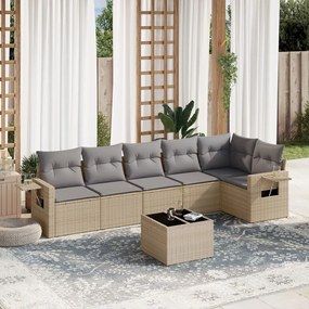 7 pcs conjunto de sofás p/ jardim com almofadões vime PE bege