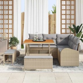 Conjunto de Sofá Jardim de 8 peças com Almofadas Bege Vime Sintético A