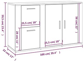 Aparador 100x33x59,5 cm derivados de madeira branco brilhante