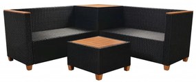 4 pcs conjunto lounge de jardim c/ almofadões vime PE preto