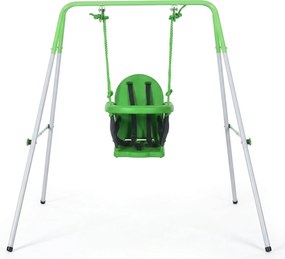 Outsunny Baloiço Infantil de Aço Baloiço para Crianças de 6-36 Meses com Encosto Alto e Arnês de Segurança 122x146x122 cm Verde | Aosom Portugal
