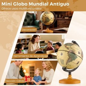 Mini Globo terrestre antigo com 14 cm de diâmetro  terrestre giratório com base de madeira para aprender geografia Bronze