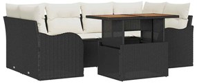 Conjunto de sofá de jardim com 7 peças e almofadas em rattan preto de