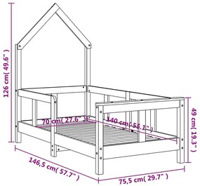 Estrutura de cama infantil 70x140 cm pinho maciço preto