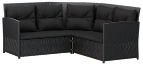 2 pcs conjunto de sofás formato L c/ almofadões vime PE preto