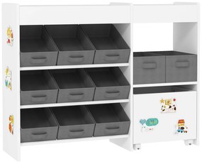 Organizador de Brinquedos para Crianças com 11 Cestas Amovíveis Compartimentos e Autocolantes 105x30x80 cm Branco e Cinza