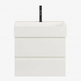 Conjunto De Móvel De Casa De Banho Suspenso Em Madeira E Folha De Freixo Com Lavatório Integrado Ona Branco & Sem Espelho & Preto Mate, - Sklum