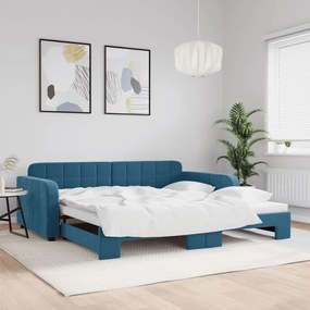 vidaXL Sofá-cama com gavetão 100x200 cm veludo azul