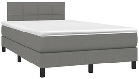 Cama box spring c/ colchão e LED 120x190 cm tecido cinza-escuro