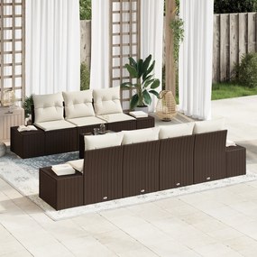 Conjunto de Sofás de Jardim de 8 peças com Almofadas Castanho Poliratt
