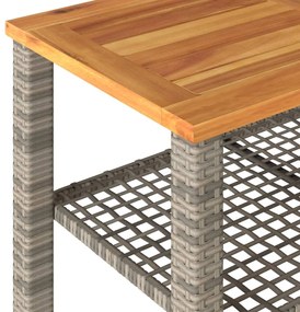 Mesa de jardim 70x38x42 cm vime PE e madeira de acácia cinza