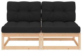 Sofás de centro p/ jardim c/ almofadões 2 pcs pinho maciço