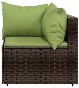 4 pcs conjunto lounge jardim c/ almofadões vime PE castanho