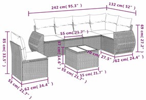 7 pcs conjunto de sofás p/ jardim com almofadões vime PE bege