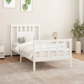 vidaXL Estrutura de cama com cabeceira 90x200 cm pinho maciço branco