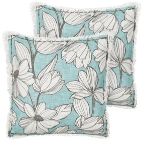 Conjunto 2 almofadas padrão floral em algodão azul e branco 45 x 45 cm CYANOTIS Beliani