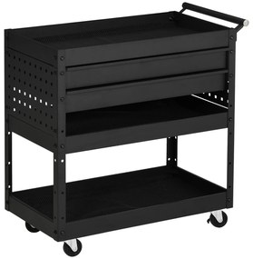 Carro de Ferramentas para Oficina com Rodas Carga 70kg Carro de Ferramentas com 2 Gavetas e 3 Prateleiras de Armazenamento para Garagem Oficina Mecâni