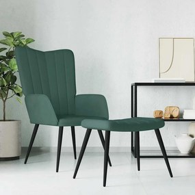 vidaXL Cadeira de descanso com banco veludo verde-escuro