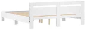 Estrutura de cama com cabeceira e luzes LED 160x200 cm branco
