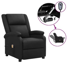 vidaXL Poltrona massagens reclinável elétrica couro genuíno preto