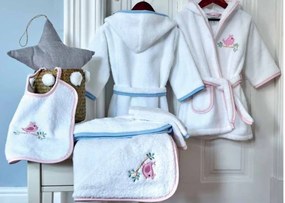 Capa de banho de bebé 85x85 cm - Toalha com capucho bebé bordada azul e rosa: Azul