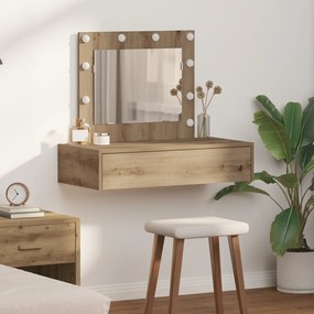 vidaXL Mesa de Maquiagem Suspensa com Luzes LED Carvalho Artesanal